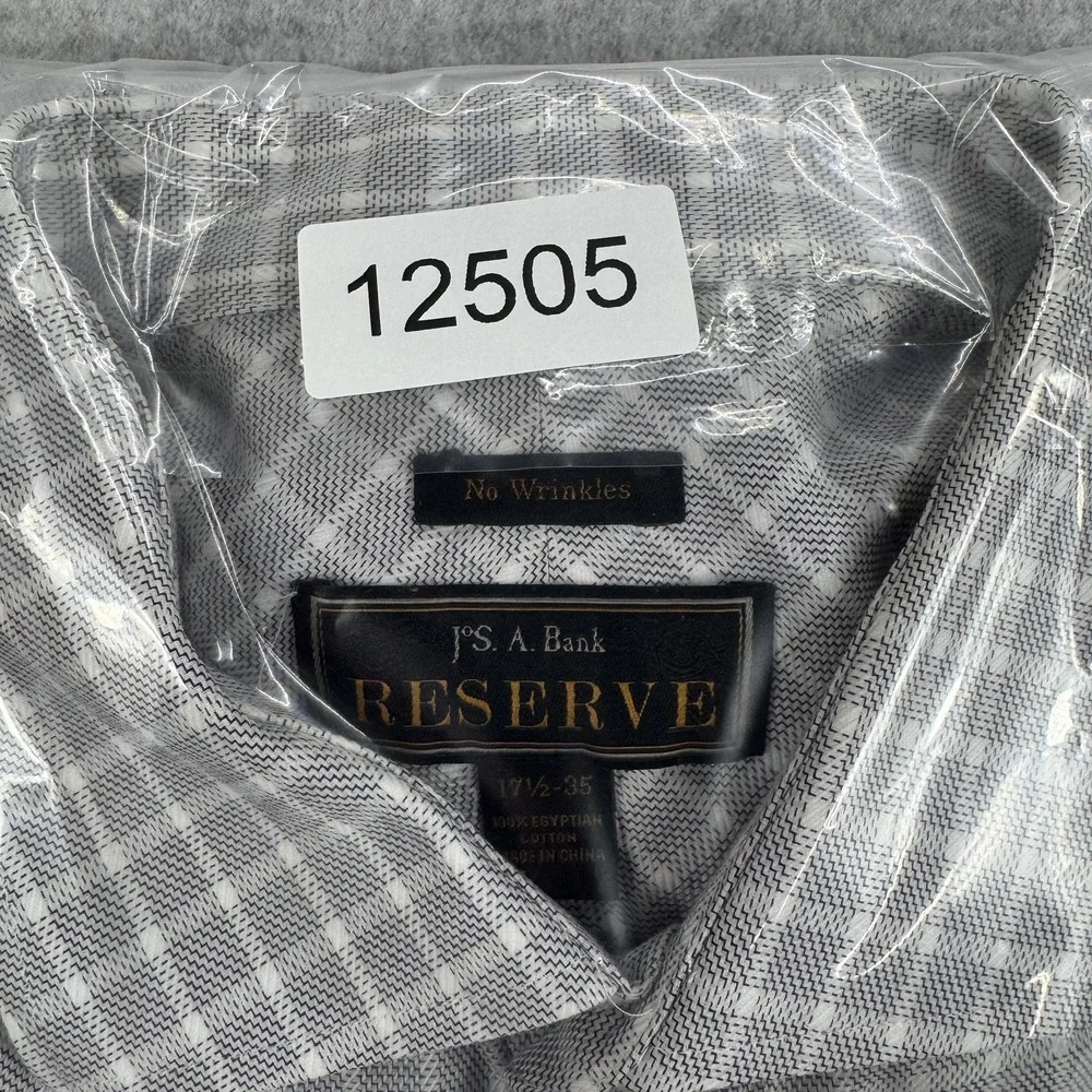 Jos‎ A Bank Reserve Dress Shirt Mens 17.5 35 Gray Check Office Business Casual